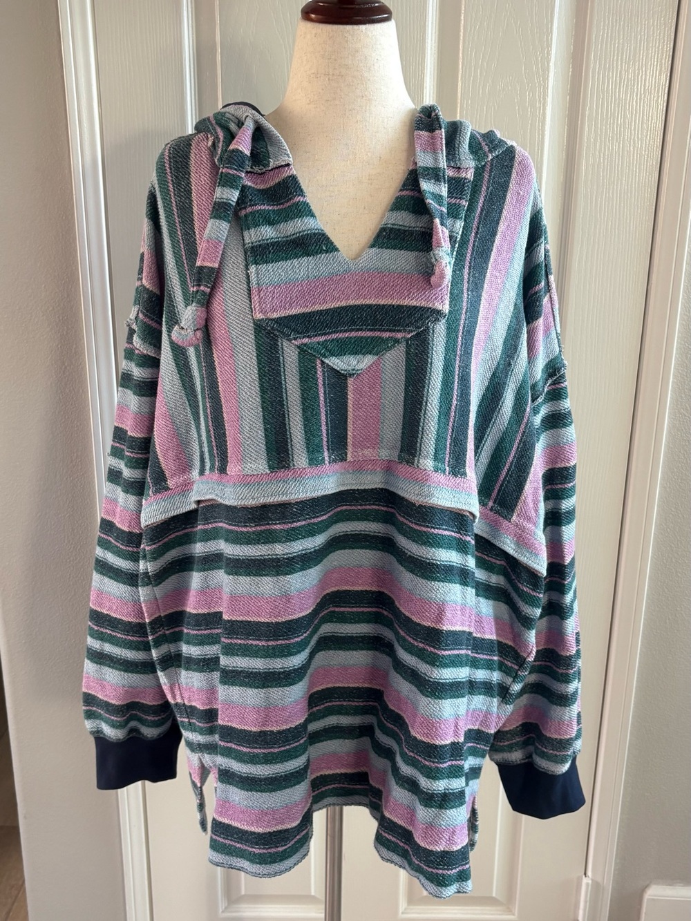 Free People | Purple/Green Striped Hoodie | L | Very Good Condition